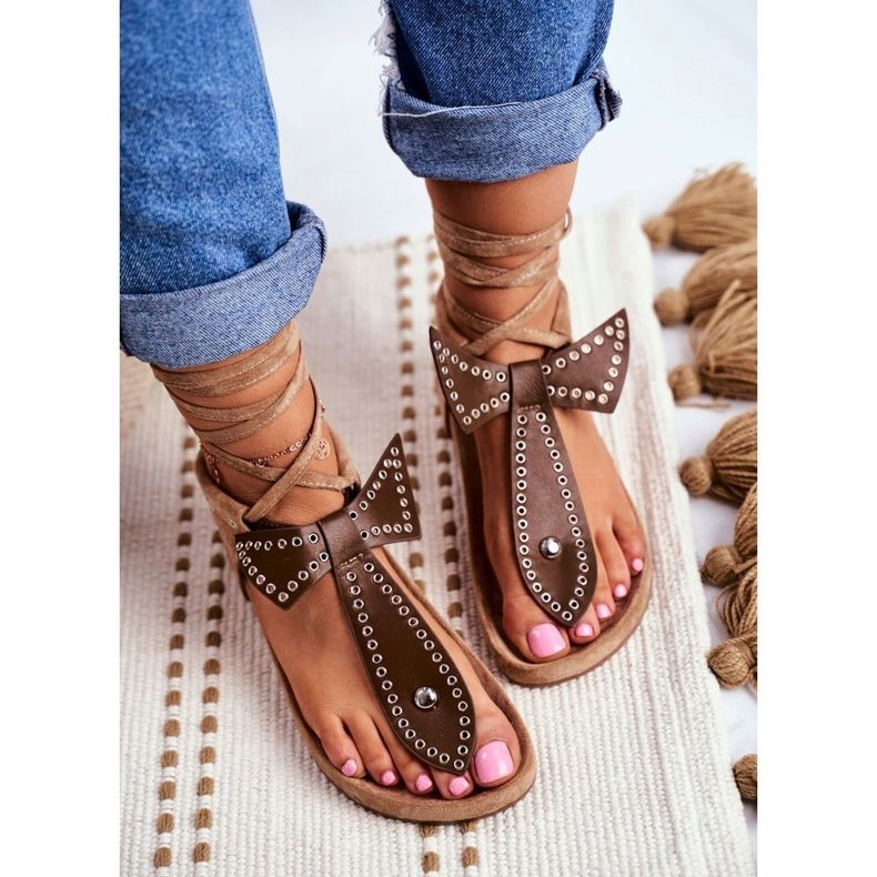 Lu Boo ženske smeđe vezane sandale Japanska Mara smeđa 1