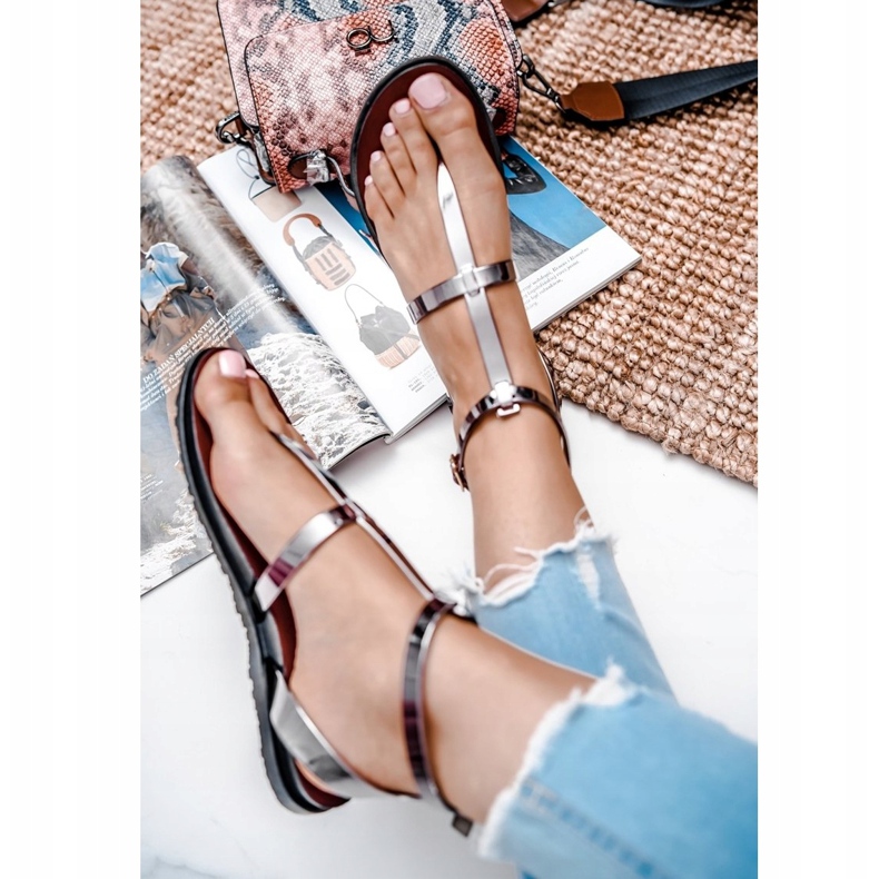 Lu Boo Crne zrcalne sandale rimski japanski Lento crno 2