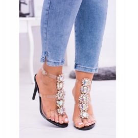 Lu Boo crne sandale na serenadi od štrasa sa visokim petama višebojan 2