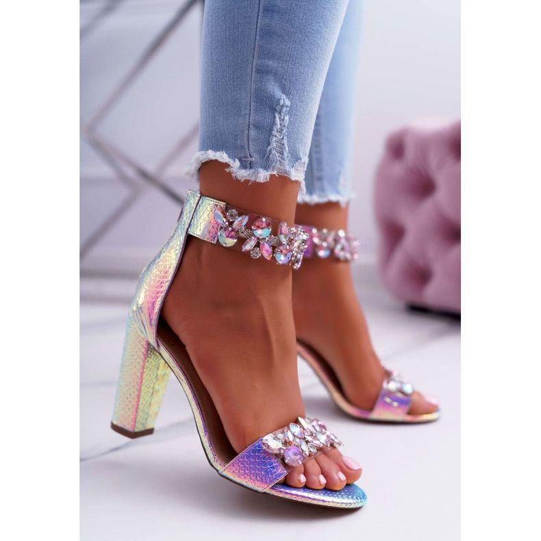 Lu Boo Iridescent Pink Sandals Lambada Rhinestones ružičasta višebojan 1