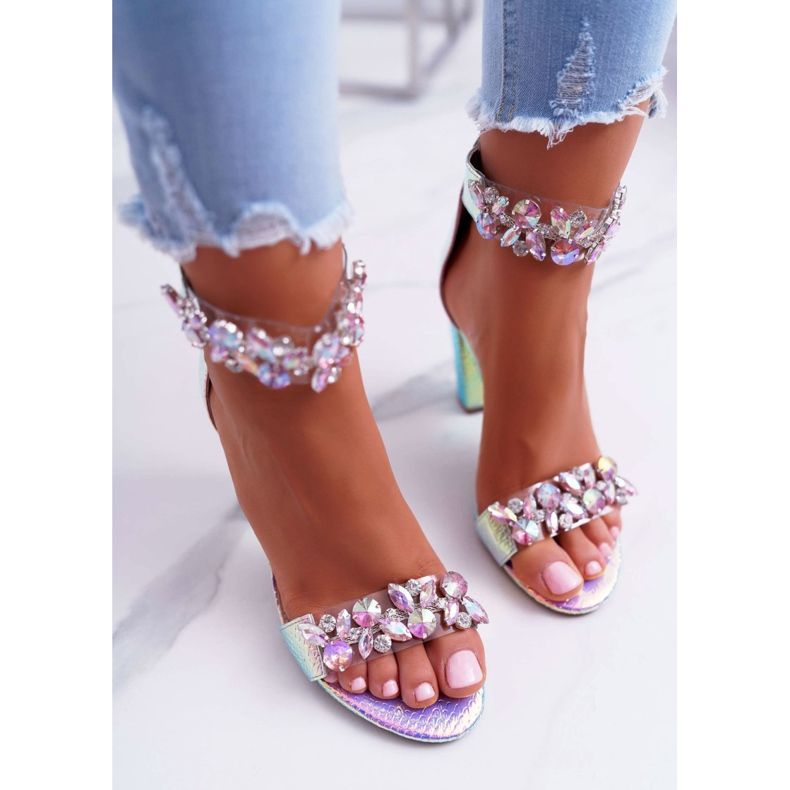 Lu Boo Iridescent Pink Sandals Lambada Rhinestones ružičasta raznobojna 2
