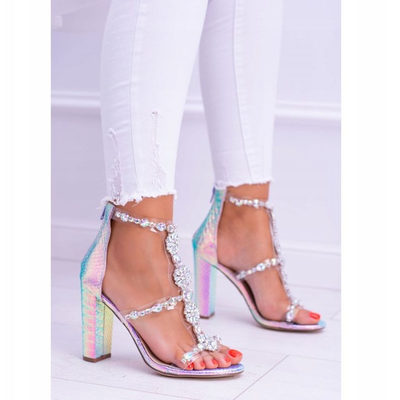 Lu Boo benzinske ljubičaste sandale sa Taylor kamenčićima višebojan 2