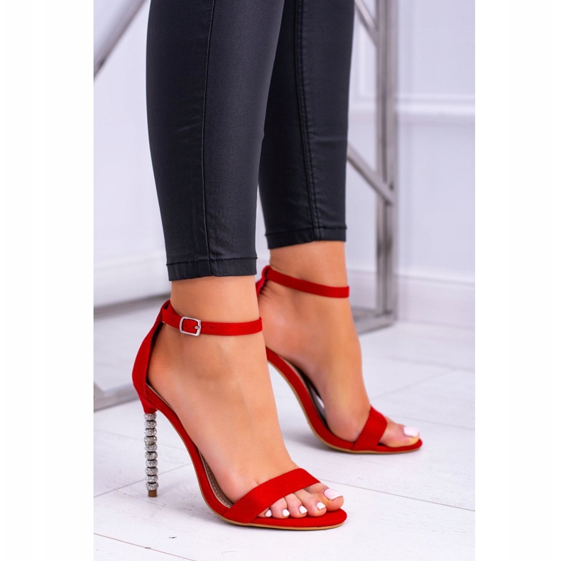 BUGO Ženske sandale na visoku petu ukrašene kubnim cirkonijom Elida crvena 1