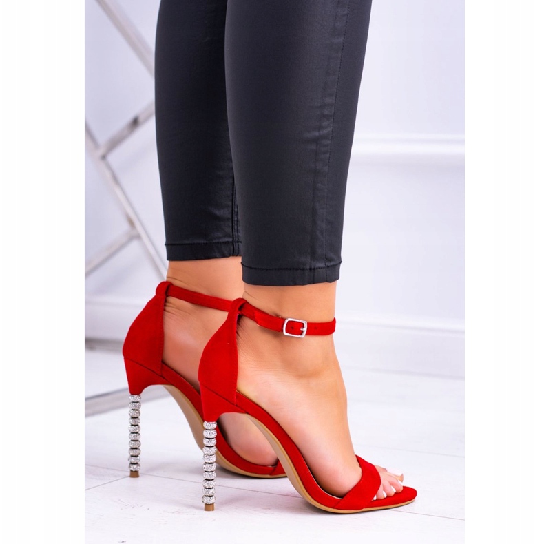 BUGO Ženske sandale na visoku petu ukrašene kubnim cirkonijom Elida crvena 2