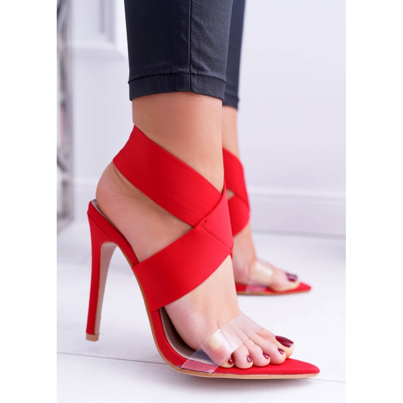 L.DAY Ženske sandale na visoku petu sa širokim remenom Crvena svjetla 1