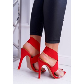 L.DAY Ženske sandale na visoku petu sa širokim remenom Crvena svjetla 2