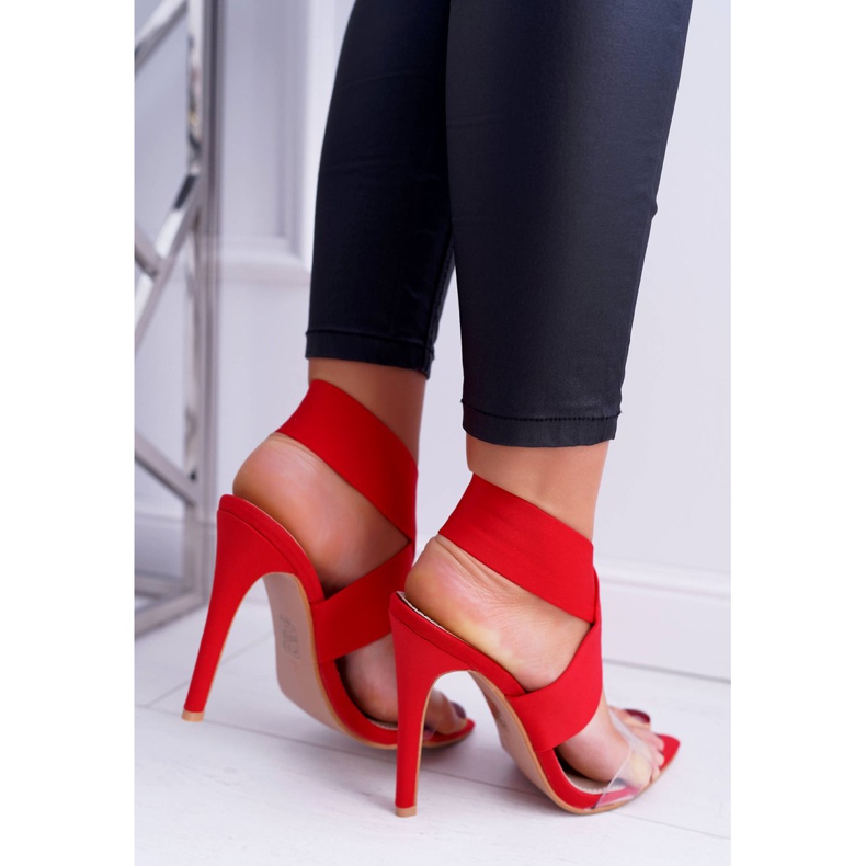 L.DAY Ženske sandale na visoku petu sa širokim remenom Crvena svjetla 2
