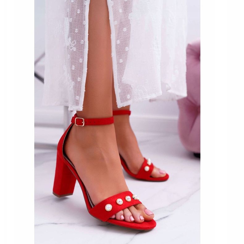 S.Barski Ženske sandale na petu s biserima Red Renes crvena 1