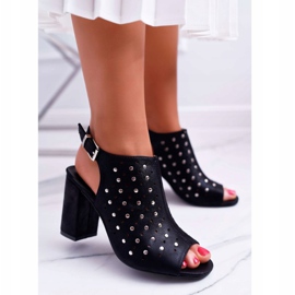 Vinceza Ženske sandale na petu Ažur sa crnim kamenčićima Black Hendrix crno 2