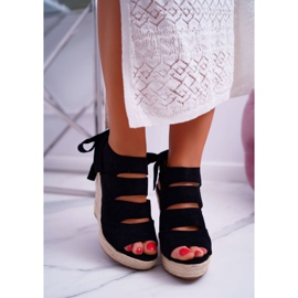 FRJ Ženske sandale na lanenom klinu vezane crne kantare crna 2