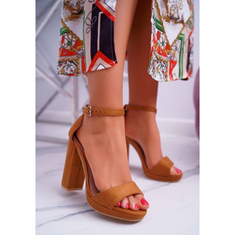 ADY Ženske sandale na platformi s petom Camel Debora smeđa 2