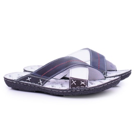 Iguana Tamnoplave svijetle kožne muške papuče U redu mornarsko plava 1