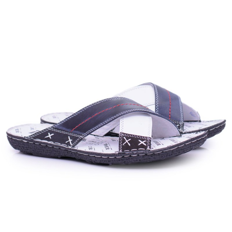 Iguana Tamnoplave svijetle kožne muške papuče U redu mornarsko plava 1