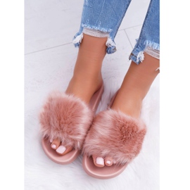 Ženske papuče sa krznom. Puder ružičasto krzno ružičasta 1