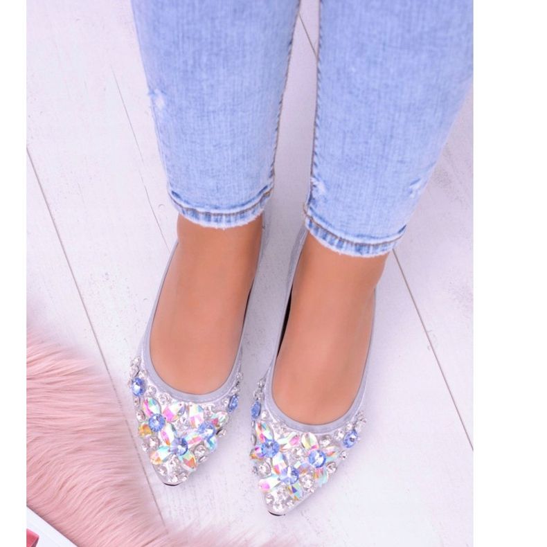 Lu Boo srebrne balerine na čak i elastičnim kamenjem siva 2