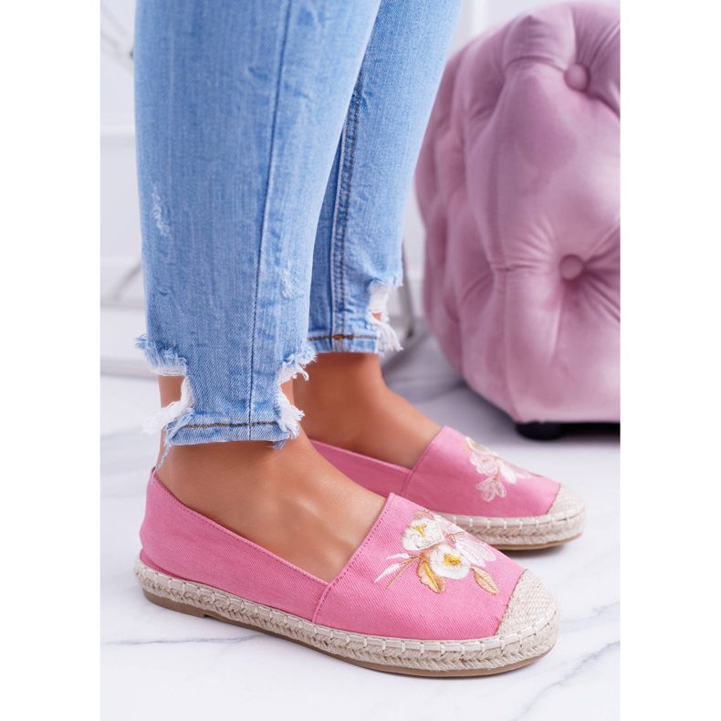 Tkanina Ružičasta ženska espadrila Slip On Flowers Wild 1