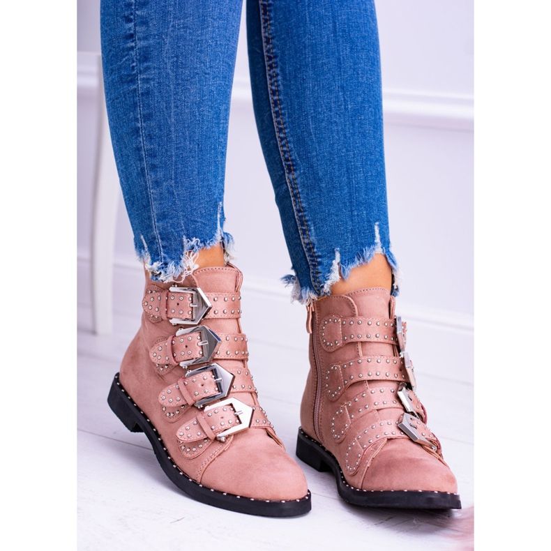 Lu Boo Ružičaste čizme Virginia Rock Star zakovice zakopčava antilop ružičasta 2