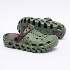 Flameshoes Zelene muške vrtne lagane papuče Kroks Eva smeđa zelena 1
