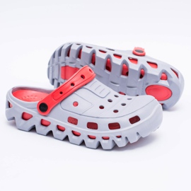 Flameshoes Sive muške vrtne lagane papuče Kroks Eva crvena siva 1