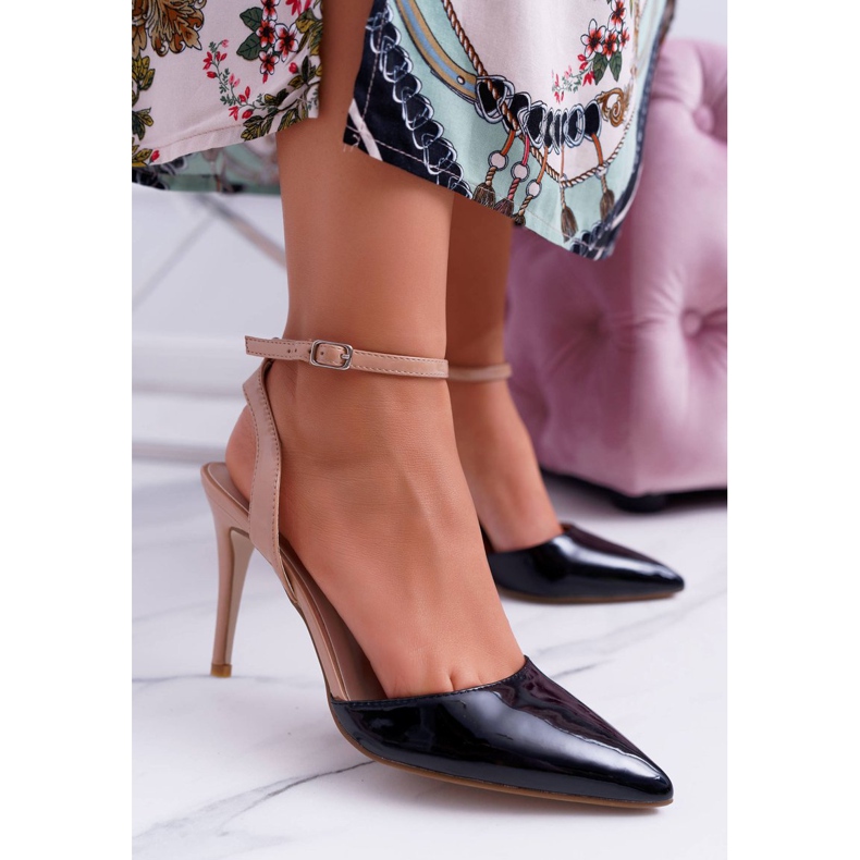 Ženske sandale na štiklu crna bež ergola smeđa 2