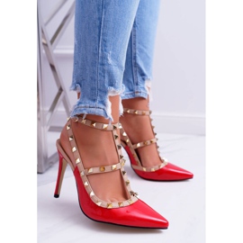 PV1 Ženske poročne štikle, lakirane, crvene, s Valenti mlaznicama smeđa crvena žuta boja 1