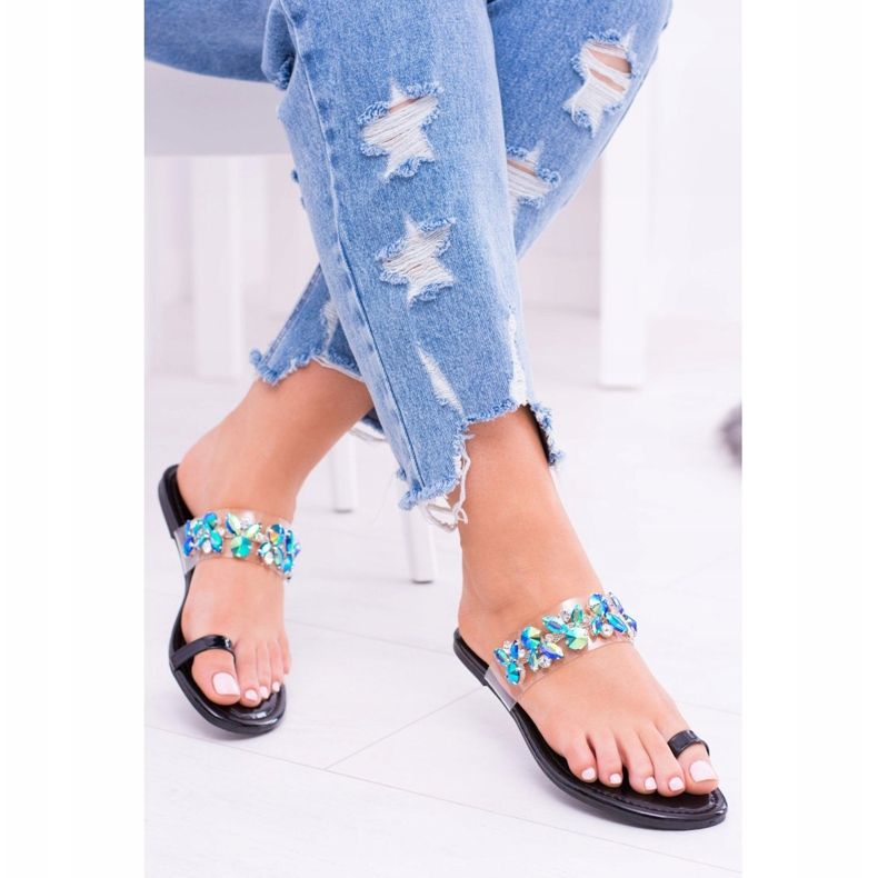 Lu Boo Elegantne crne papuče sa šljokicama od šljokica crno 1