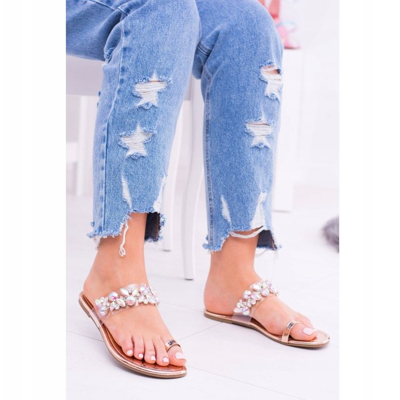 Lu Boo Elegantne zlatne papuče šljokice Tanut zlatni 1