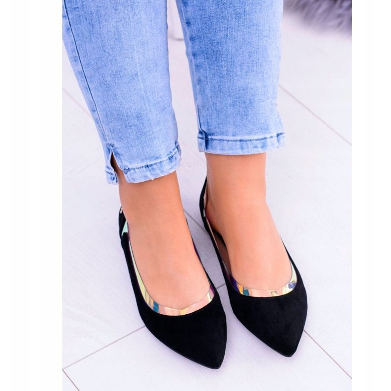 Lu Boo Crne prozirne holografske balerine u Szpic Lisonu crno 2