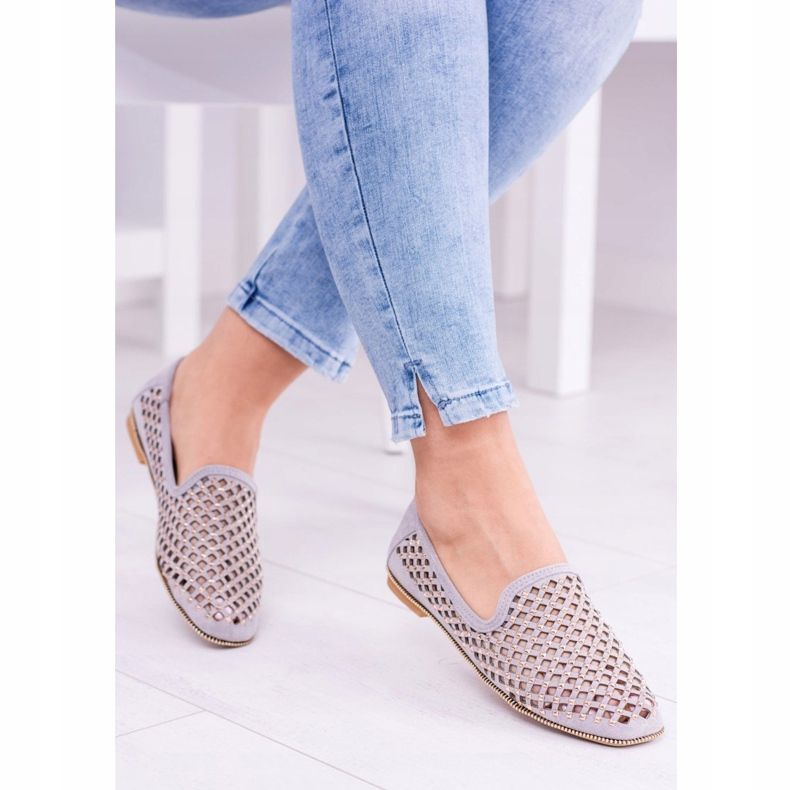 Lu Boo Grey Openwork Ballerinas Lordsy Studs Carmar siva 1