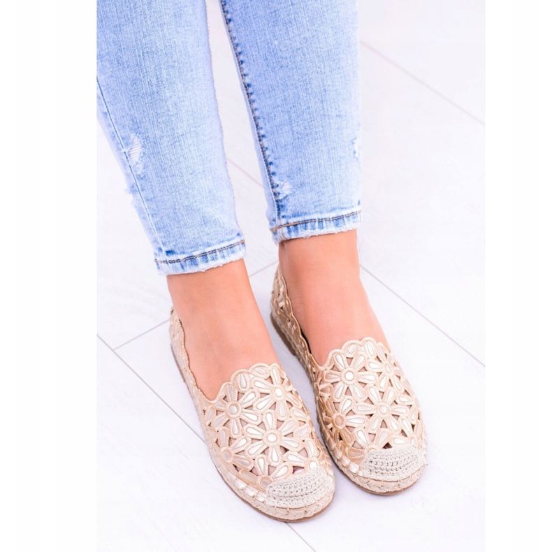 Lu Boo ženske balerine Zlatne espadrile Macarena cvijeće zlatni 2