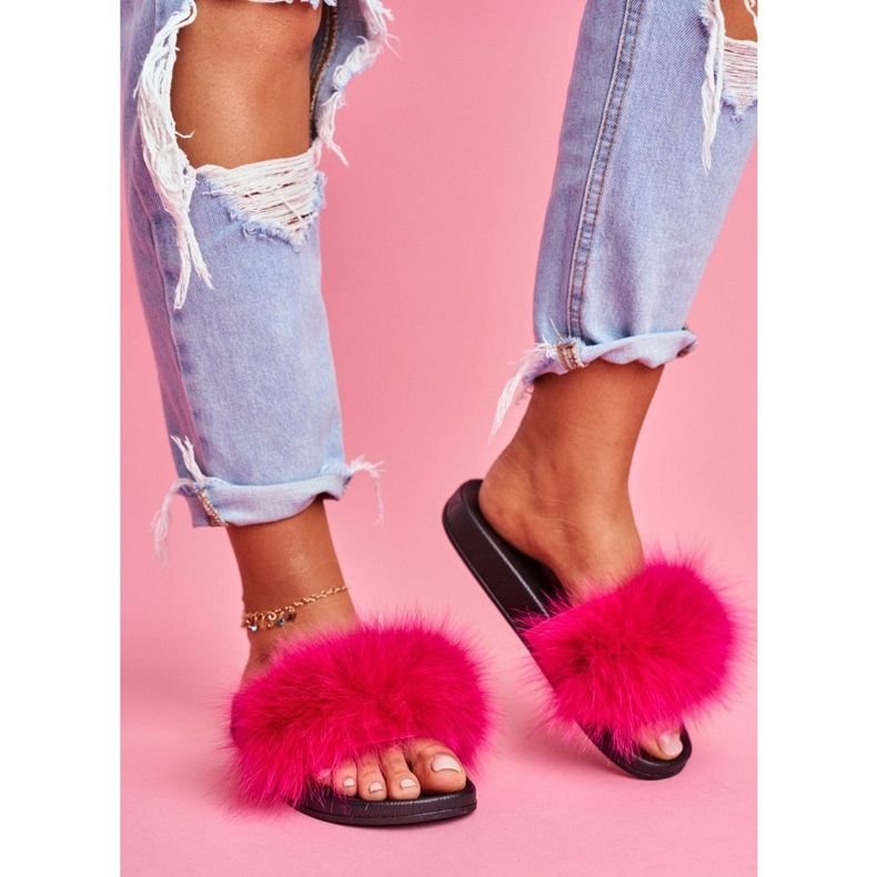 Ženske papuče s prirodnim krznom Fuchsia Naturis ružičasta 1