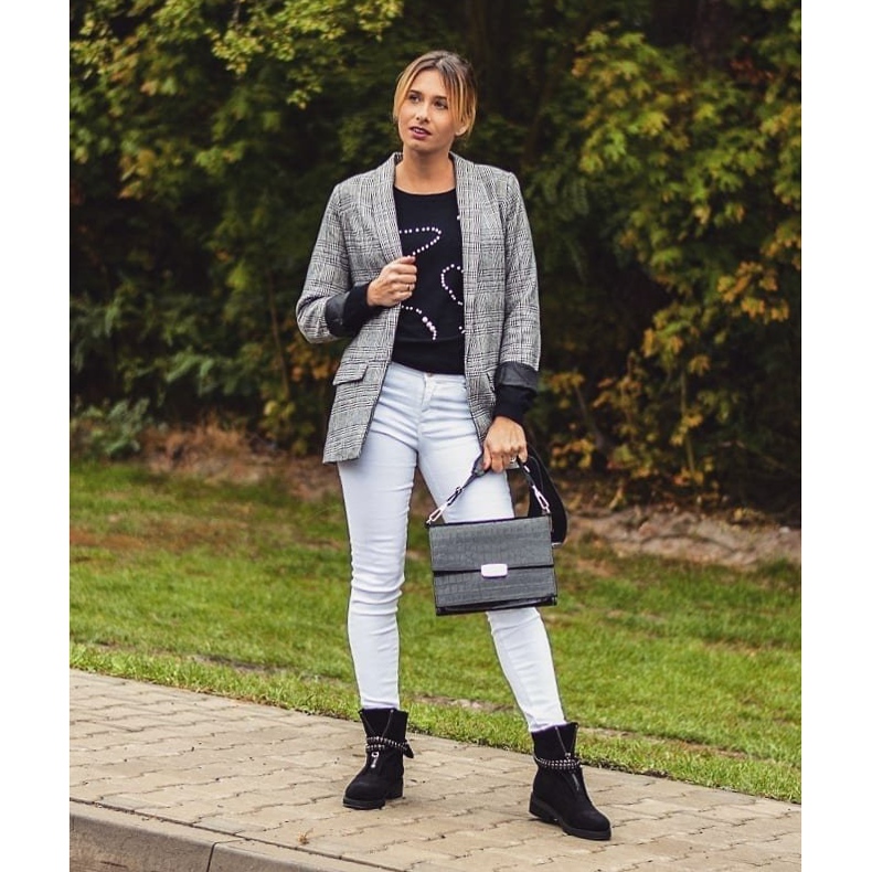 Lu Boo Crne ženske čizme na patent zatvarač sa šljokicama Rafell crna 1