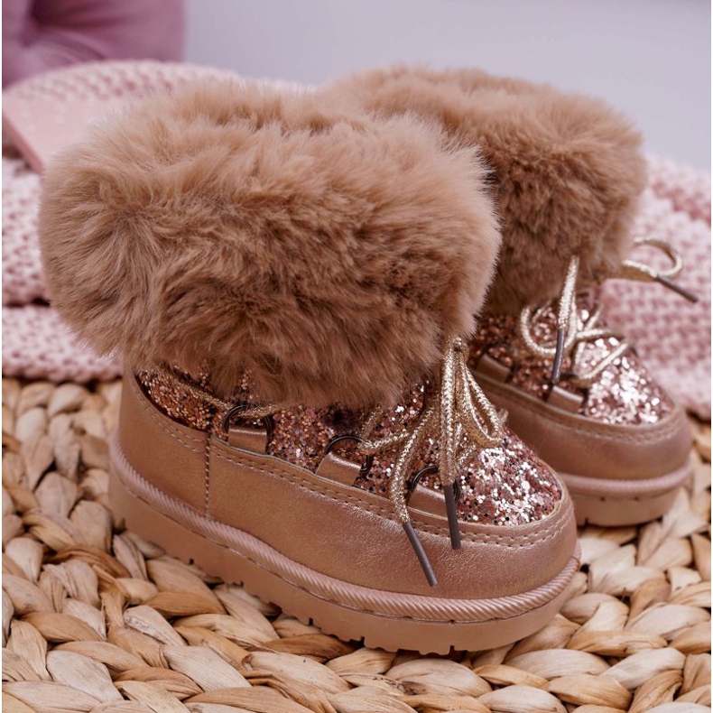 FRROCK Tople dječje čizme za snijeg s krznom od kristal lisice šampanjca ružičasta žuta boja 2