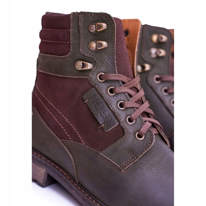 Neex Maslene Kožne Muške Tople Čizme Grigor smeđa zelena 2