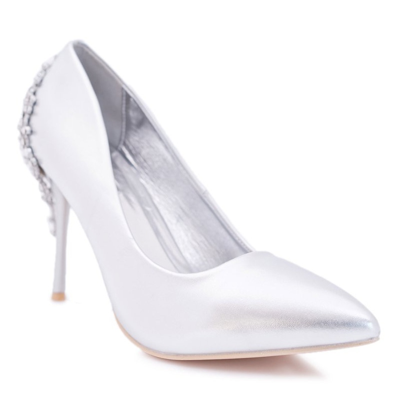 Belluci Ženske srebrne štikle s ukrasom Larento siva 1