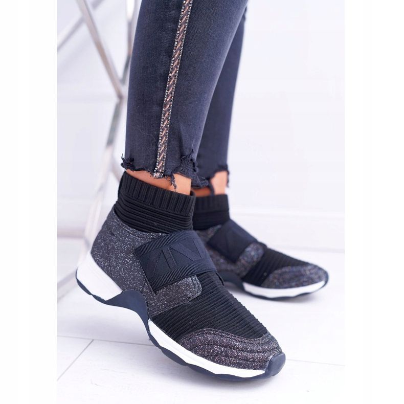Ženske sportske cipele Lu Boo s čarapom crni sjajni Phantom crna 1