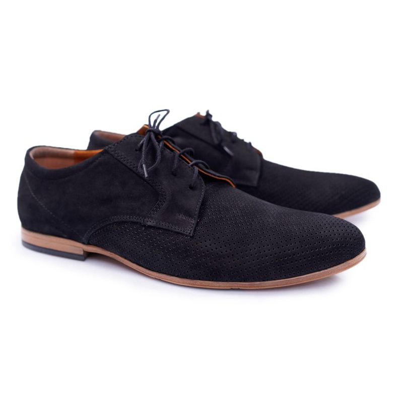 Bednarek Polish Shoes Muške hlače Bednarek Nubuck Openwork Black Hermes crna 1