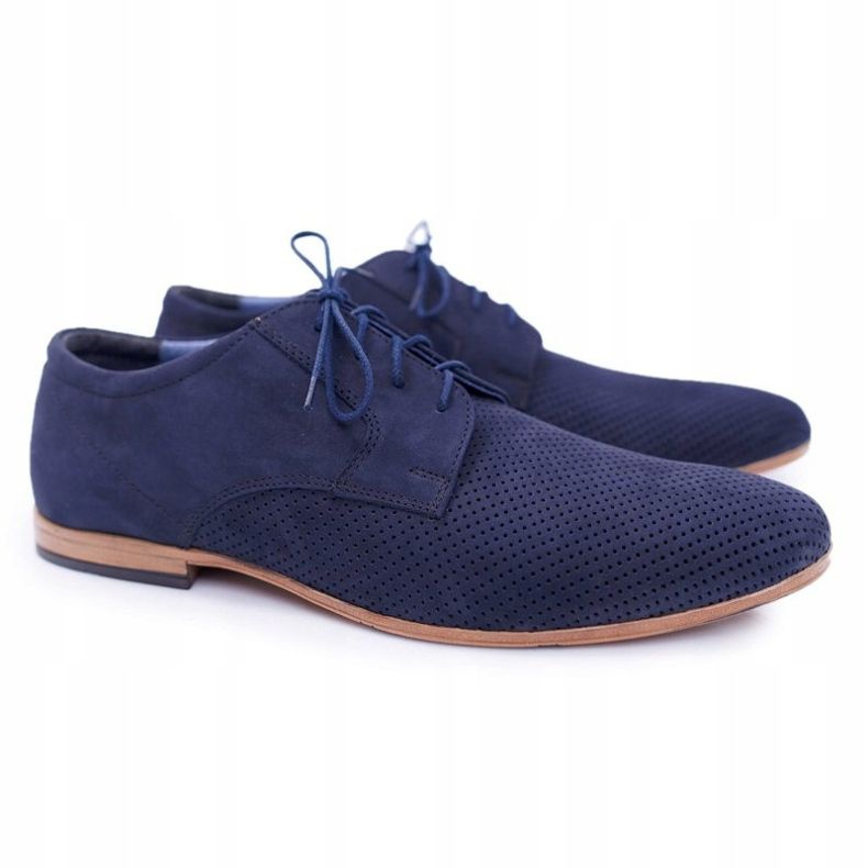Bednarek Polish Shoes Muške broge Bednarek Nubuck Openwork Navy Blue Hermes tamnoplava 1