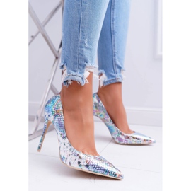 Ženske štikle Lu Boo Plava zmija u irisu špic raznobojna 2