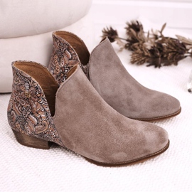 Ženske ravne čizme Maciejka proljetna koža kožna bež 04091-04 1