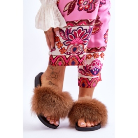 BM Ženske papuče s prirodnim krznom smeđe boje Naturis smeđa 1