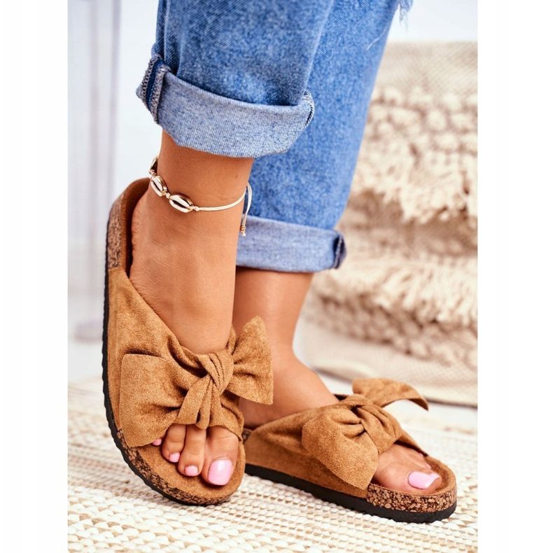 PS1 Ženske smeđe papuče s mašnom Wendy Cork smeđa 1