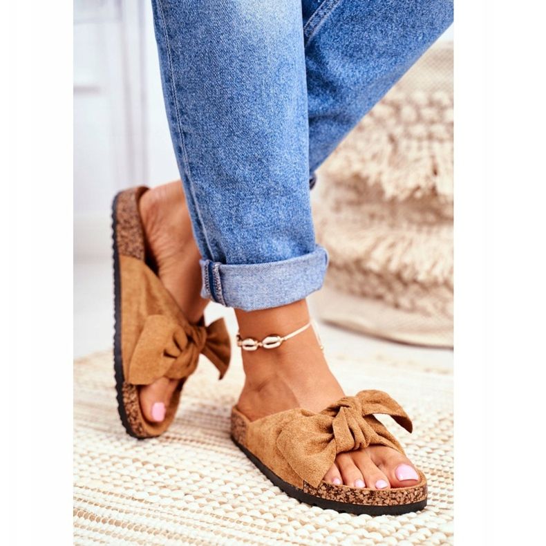 PS1 Ženske smeđe papuče s mašnom Wendy Cork smeđa 2