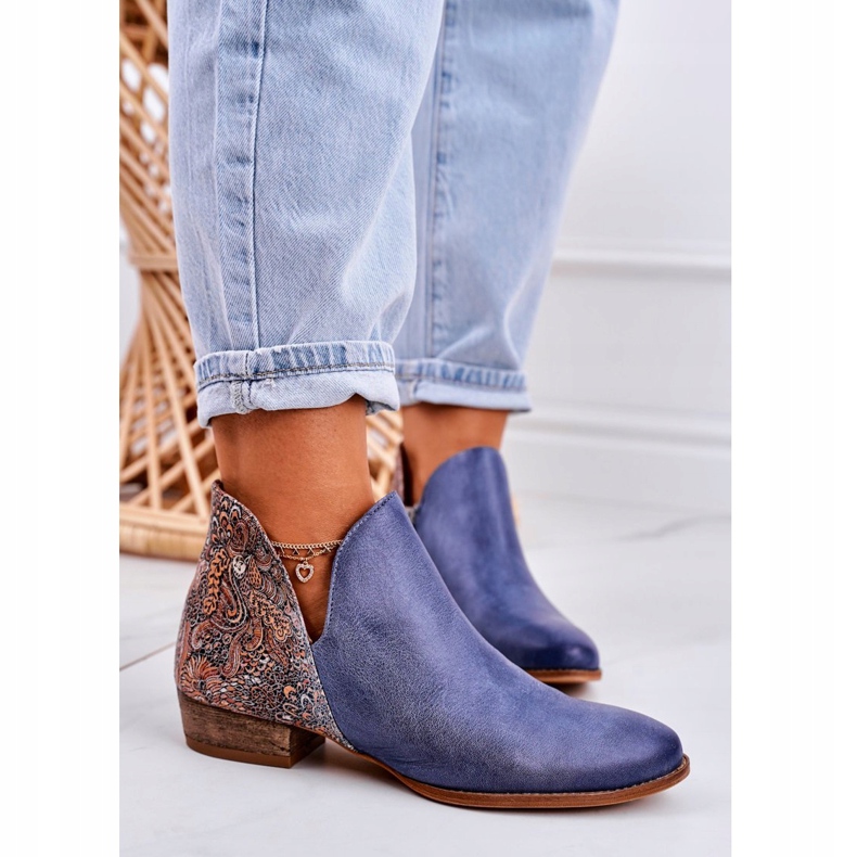 Ženske ravne čizme Maciejka proljetna koža tamnoplava 04091-27 1