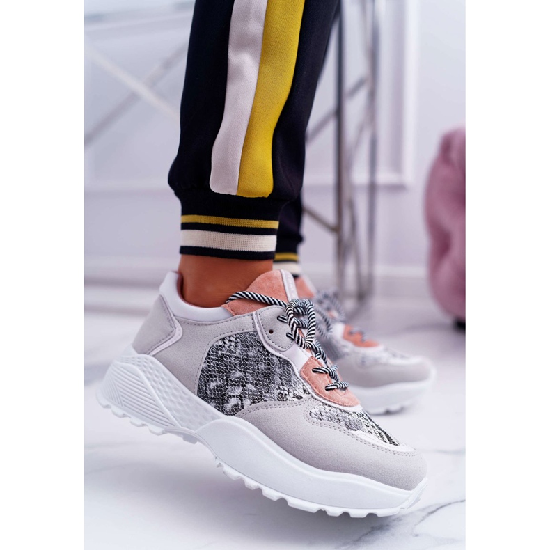 NFR Ženske sportske cipele s visokim potplatom i zmijskom kožom ružičasta siva 1