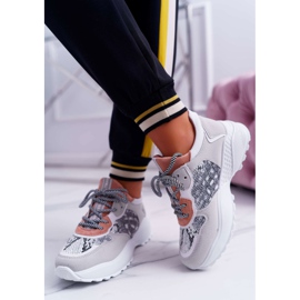 NFR Ženske sportske cipele s visokim potplatom i zmijskom kožom ružičasta siva 2