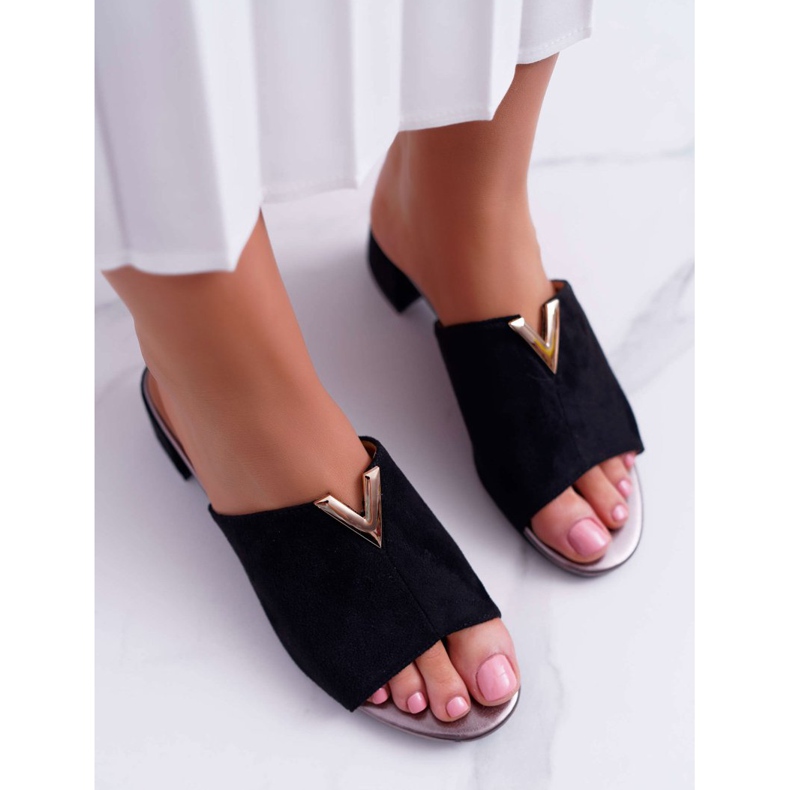 Vinceza Ženske klasične elegantne papuče na crnom Demea bloku crna 2