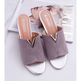 Vinceza Ženske klasične elegantne papuče na bloku Siva Demea 1