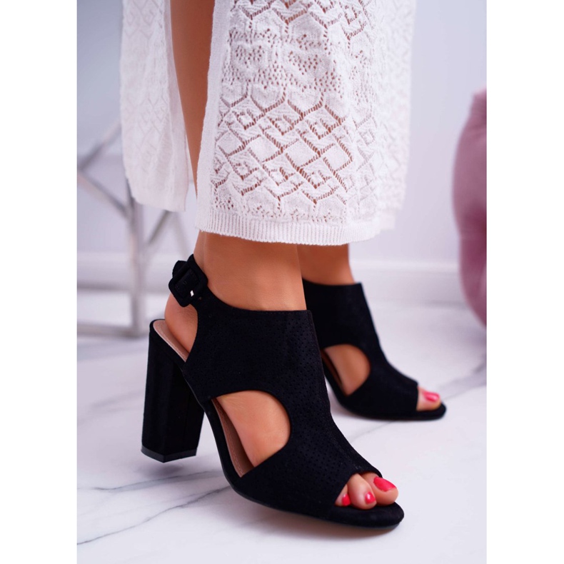 HAN Ženske sandale na petu Otvorena antilop crna HiBaby crno 1