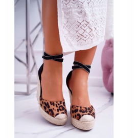 FB2 Ženske sandale na lanenom klinu Leopard Canterola smeđa crno 2